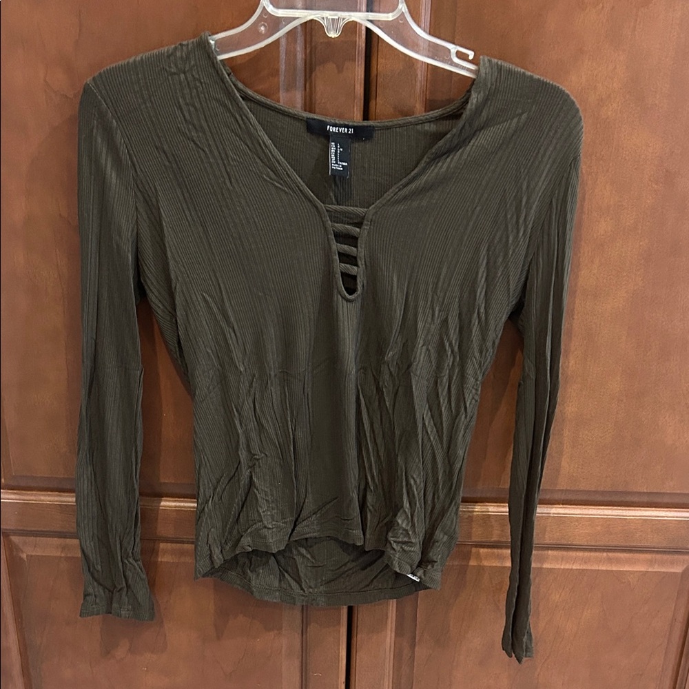 Forever 21 Deep V-Neck Olive Blouse